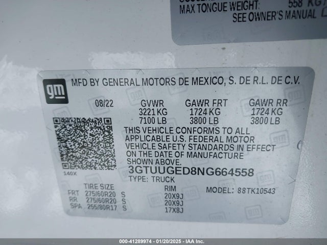 3GTUUGED8NG664558 GMC l84