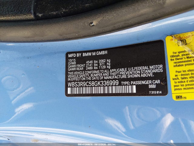 Aukcja sprzedaży 2016 Bmw M4, vin: WBS3R9C58GK336999, numer aukcji: 41289976