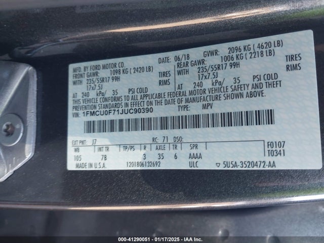 Ford ESCAPE S 2018 1FMCU0F71JUC90390 Image 9