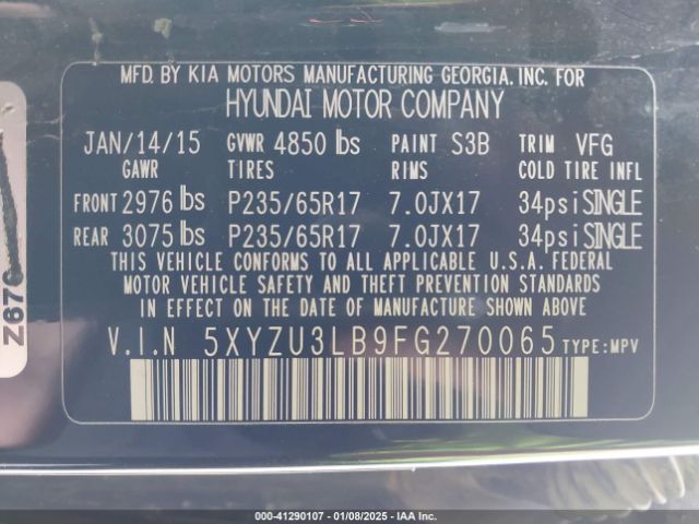5XYZU3LB9FG270065 Hyundai Santa Fe Sport 2.4l