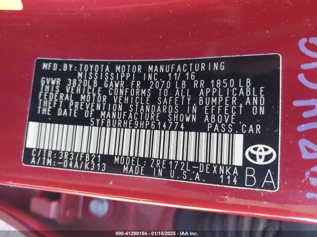 Toyota COROLLA LE 2017 5YFBURHE9HP614774 Image 9