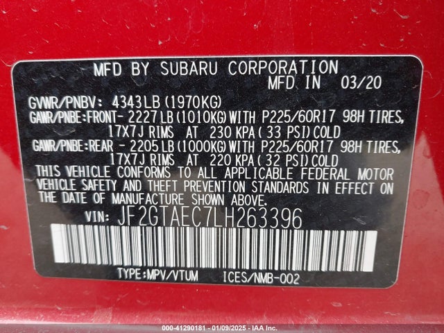 JF2GTAEC7LH263396 Subaru Crosstrek Premium