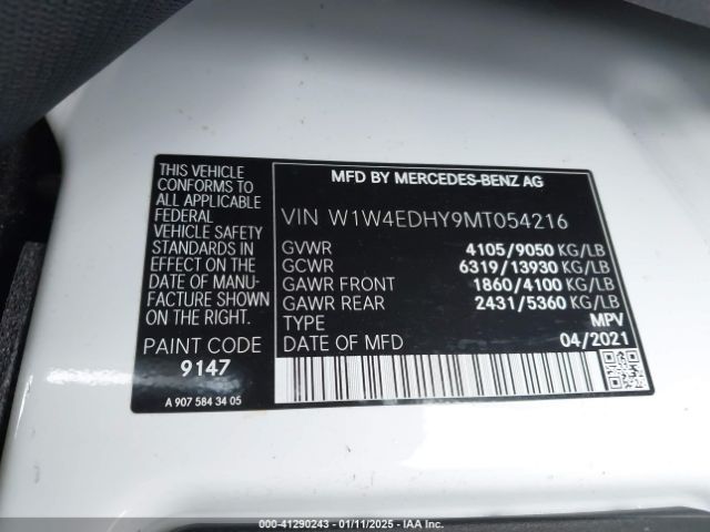 W1W4EDHY9MT054216 Mercedes-Benz Sprinter 2500 High Roof V6