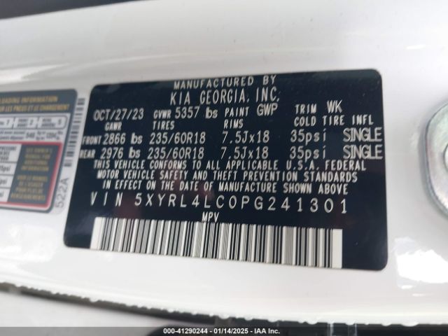 5XYRL4LC0PG241301 KIA SORENTO S
