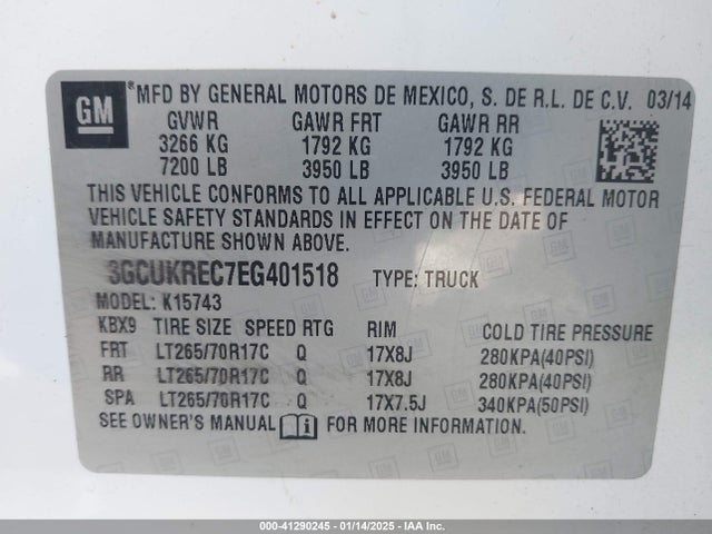 3GCUKREC7EG401518 Chevrolet Silverado 1500 1lt