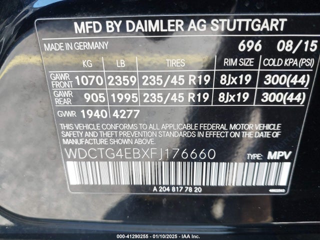 WDCTG4EBXFJ176660 Mercedes-Benz GLA 250