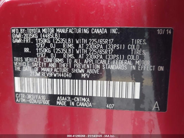 Toyota Rav4 Xle 2015 2T3WFREV9FW144040 Image 9