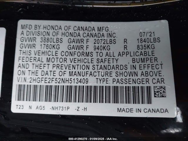 Honda Civic Sport 2022 2HGFE2F52NH513409 Image 9