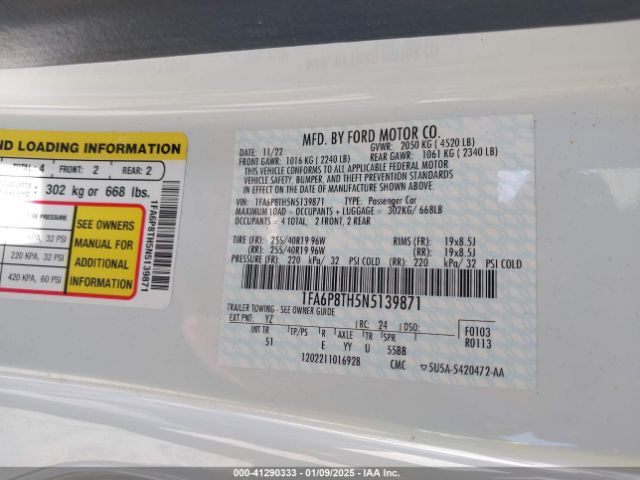 1FA6P8TH5N5139871 Ford Mustang Ecoboost Premium Fastback