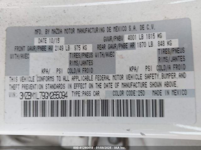 3MZBM1L79GM265094 Mazda Mazda3 I Touring