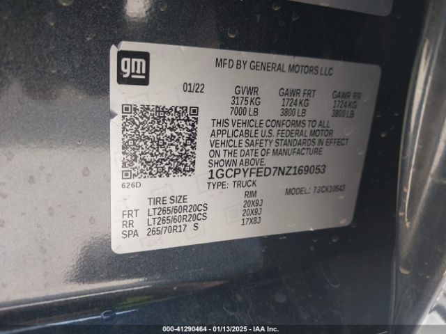 1GCPYFED7NZ169053 Chevrolet Silverado 1500 Ltd 4wd  Short Bed Lt Trail Boss
