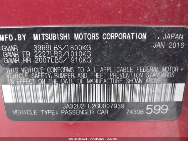 JA32U2FU2GU007939 Mitsubishi LANCER ES