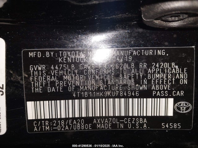 Toyota CAMRY SE 2019 4T1B11HK9KU784946 Image 9