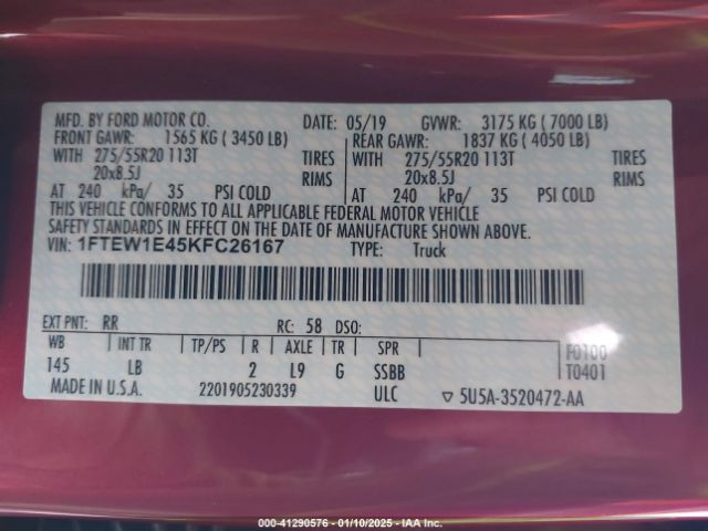 1FTEW1E45KFC26167 Ford F-150 Lariat