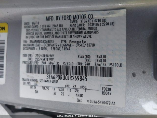 3FA6P0RU0JR269845 Ford Fusion Hybrid Titanium