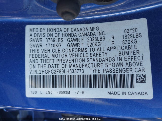 Honda Civic Sport 2020 2HGFC2F89LH538773 Image 9
