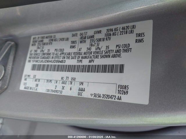 Ford Escape Titanium 2017 1FMCU0JD6HUD59453 Image 9