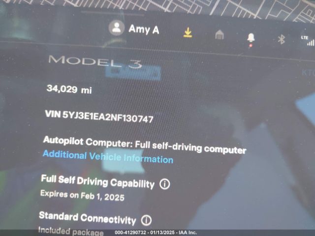 5YJ3E1EA2NF130747 Tesla Model 3 Rear-wheel Drive