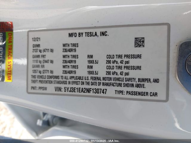 5YJ3E1EA2NF130747 Tesla Model 3 Rear-wheel Drive