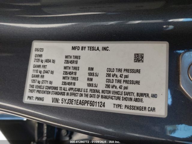 5YJ3E1EA6PF601124 Tesla Model 3 Rear-wheel Drive
