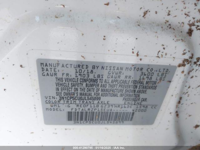 3N1CP5CU0JL545899 Nissan KICKS S
