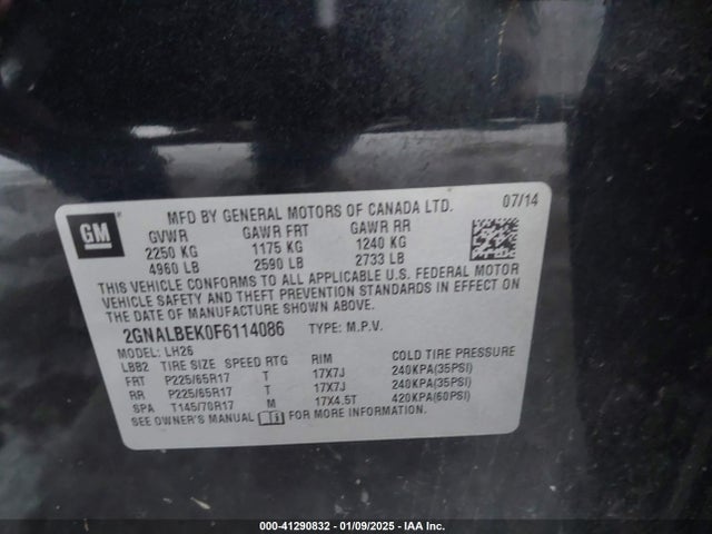 Chevrolet EQUINOX 1LT 2015 2GNALBEK0F6114086 Image 9