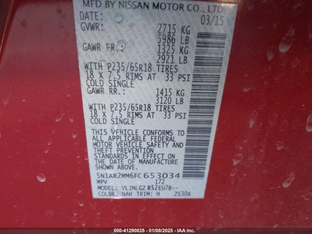 5N1AR2MM6FC653034 Nissan Pathfinder Platinum/s/sl/sv