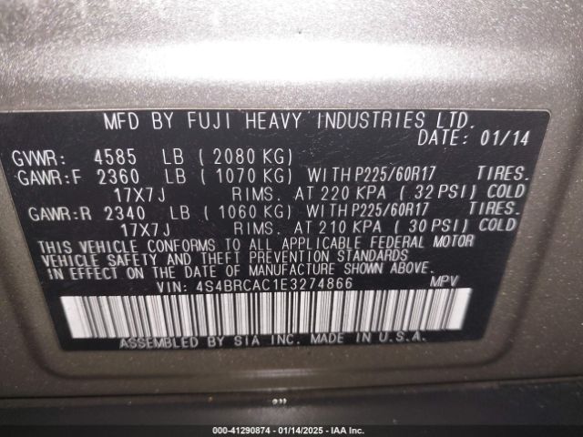 4S4BRCAC1E3274866 Subaru Outback 2.5i