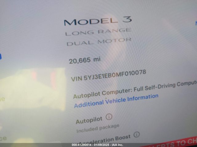 5YJ3E1EB0MF010078 Tesla Model 3 Long Range Dual Motor All-wheel Drive