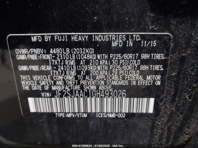 JF2SJAAC1GH493026 Subaru Forester 2.5i