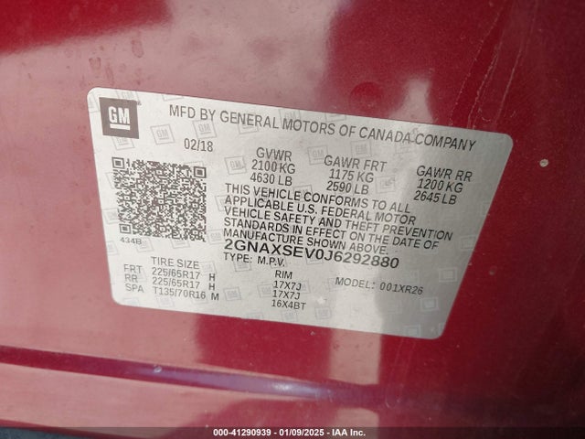 Chevrolet EQUINOX LT 2018 2GNAXSEV0J6292880 Image 9