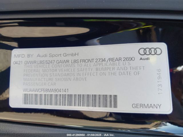 WUAAWCF58MA904141 Audi Rs 5 Sportback Tfsi Quattro Tiptronic