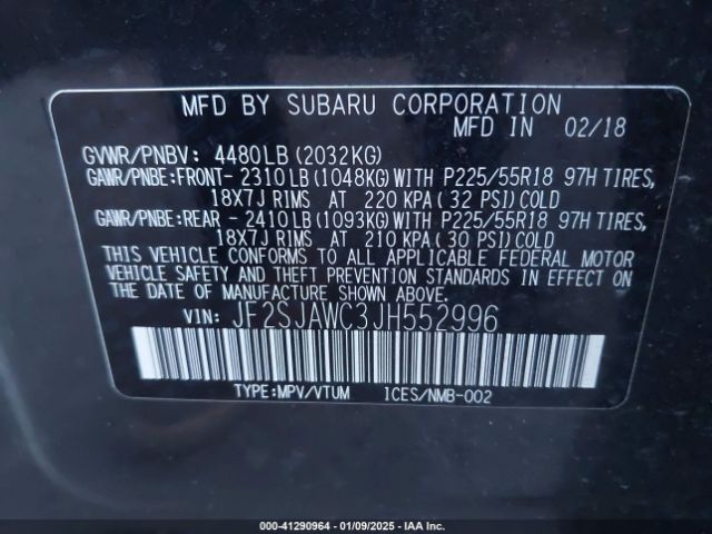 JF2SJAWC3JH552996 Subaru Forester 2.5i Touring