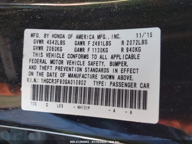 1HGCR3F90GA010902 Honda Accord Touring