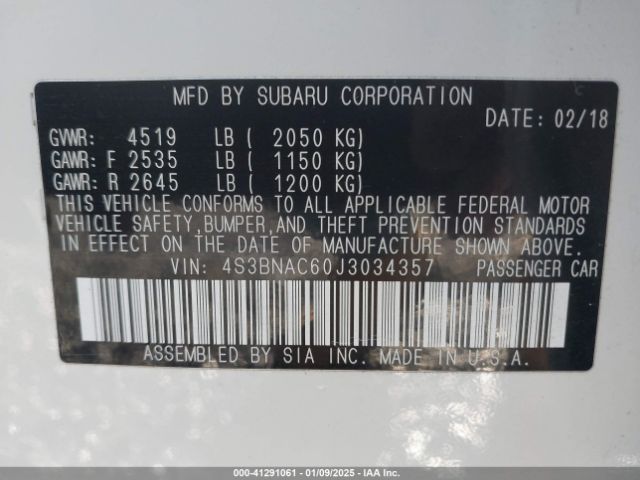 4S3BNAC60J3034357 Subaru Legacy 2.5i Premium