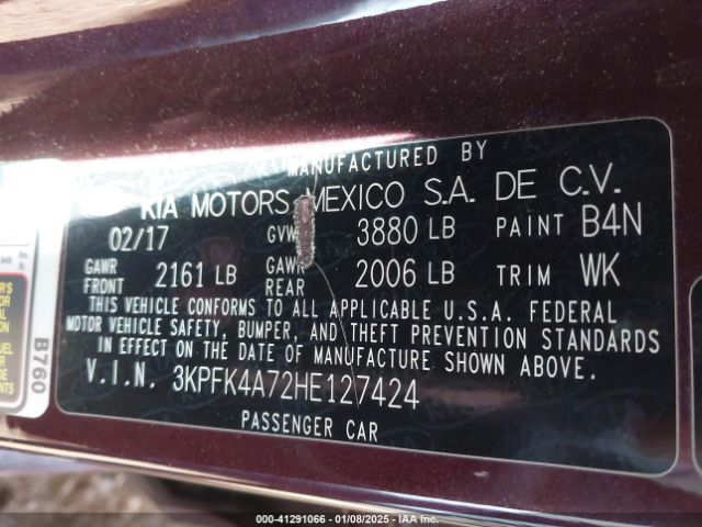 3KPFK4A72HE127424 KIA FORTE LX