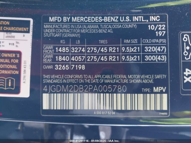 4JGDM2DB2PA005780 Mercedes-Benz Eqs 450+ Suv