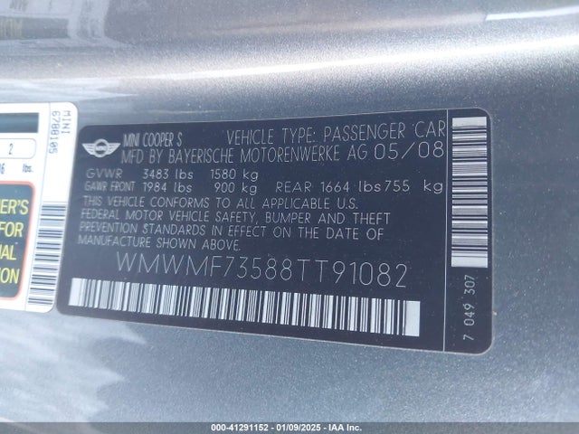 2008 MINI COOPER S WMWMF73588TT91082 Photo 8
