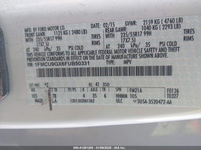 1FMCU9GX6FUB50331 Ford ESCAPE SE