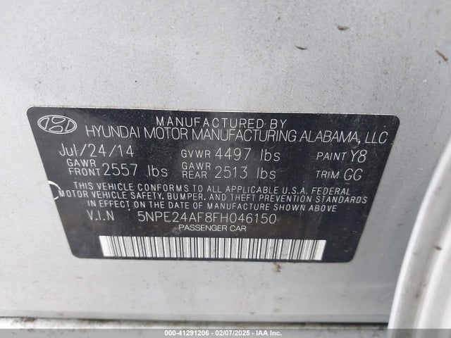5NPE24AF8FH046150 Hyundai SONATA SE