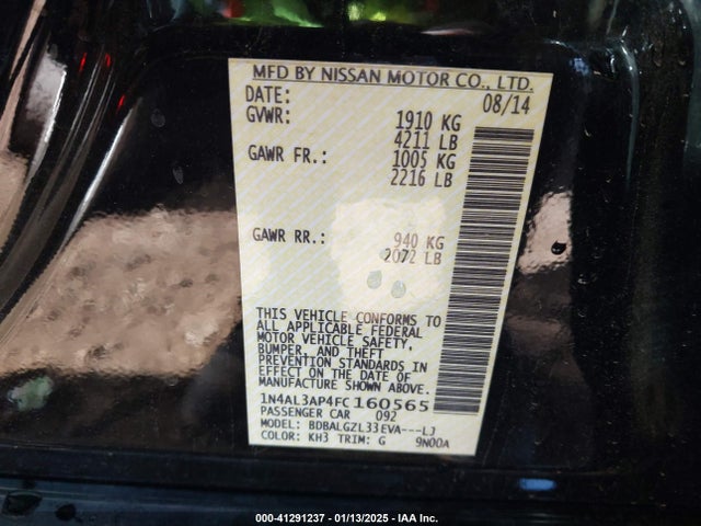 Nissan Altima 2.5 S 2015 1N4AL3AP4FC160565 Image 9
