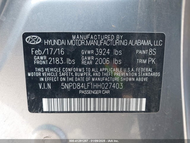 5NPD84LF1HH027403 Hyundai ELANTRA SE