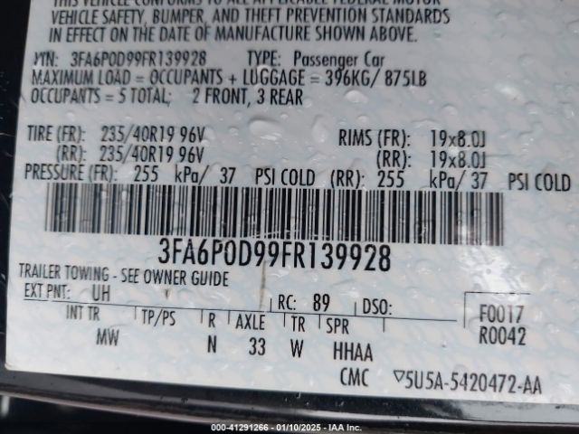 3FA6P0D99FR139928 Ford Fusion Titanium