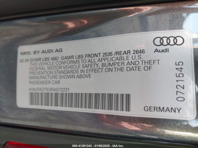 WAUFACF53RA072231 Audi A5 Sportback Premium Plus 45 Tfsi Quattro S Tronic