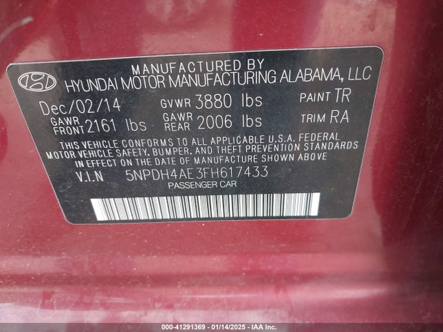 Hyundai ELANTRA SE 2015 5NPDH4AE3FH617433 Image 9
