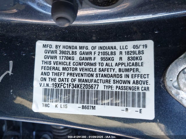 Honda CIVIC EX 2019 19XFC1F34KE205677 Image 9