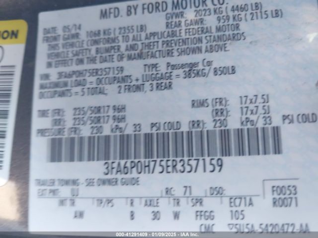 3FA6P0H75ER357159 Ford FUSION SE