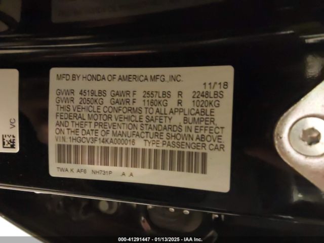 1HGCV3F14KA000016 Honda ACCORD HYBRID