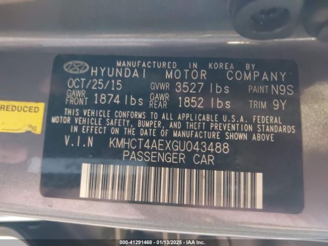 KMHCT4AEXGU043488 Hyundai ACCENT SE