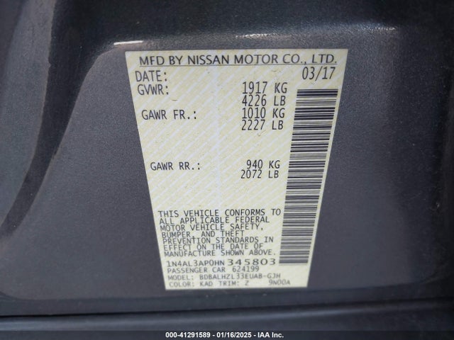 1N4AL3AP0HN345803 Nissan Altima 2.5 Sr